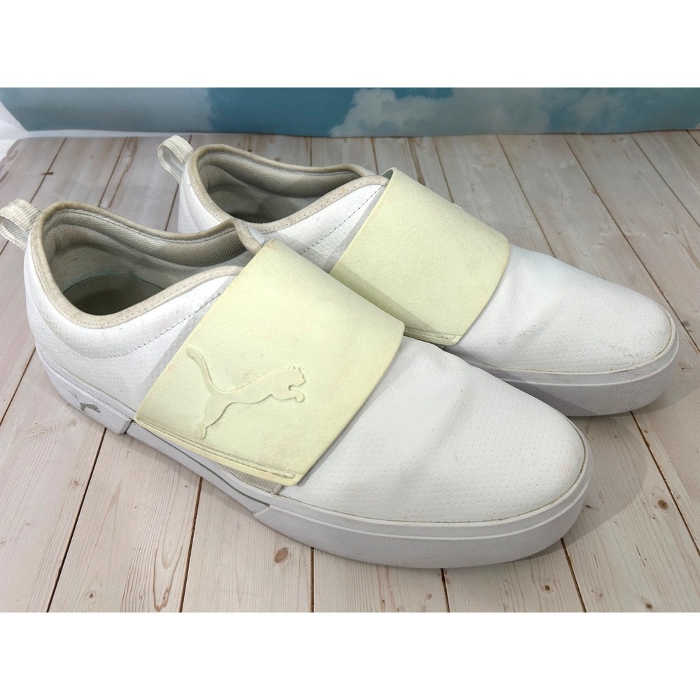 PUMA El Rey II All White Yellow Strap‎ Leather Sneakers Size 13